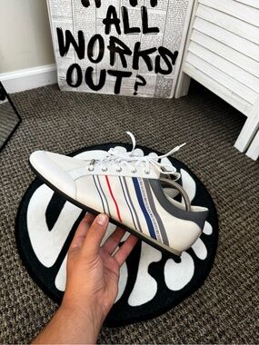 Bikkembergs Men’s White Leather Low Top Sneakers Striped EU 46 Made in Italy